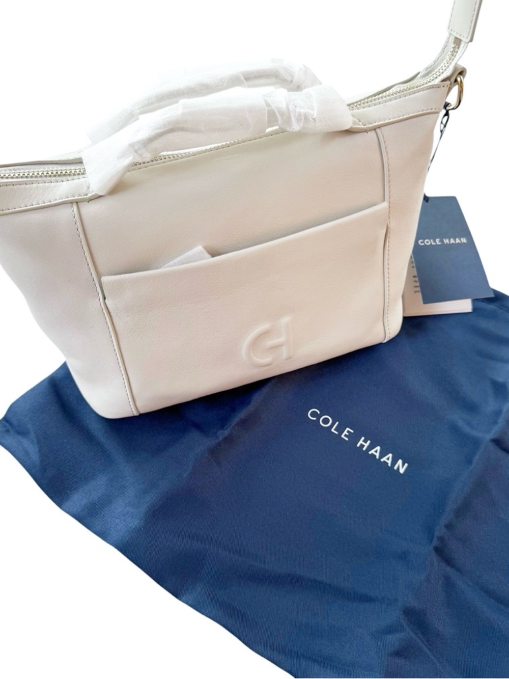 NWT Cole Haan Leather Grand Ambition Small Duffle Shoulder Bag Cream - Picture 4 of 16